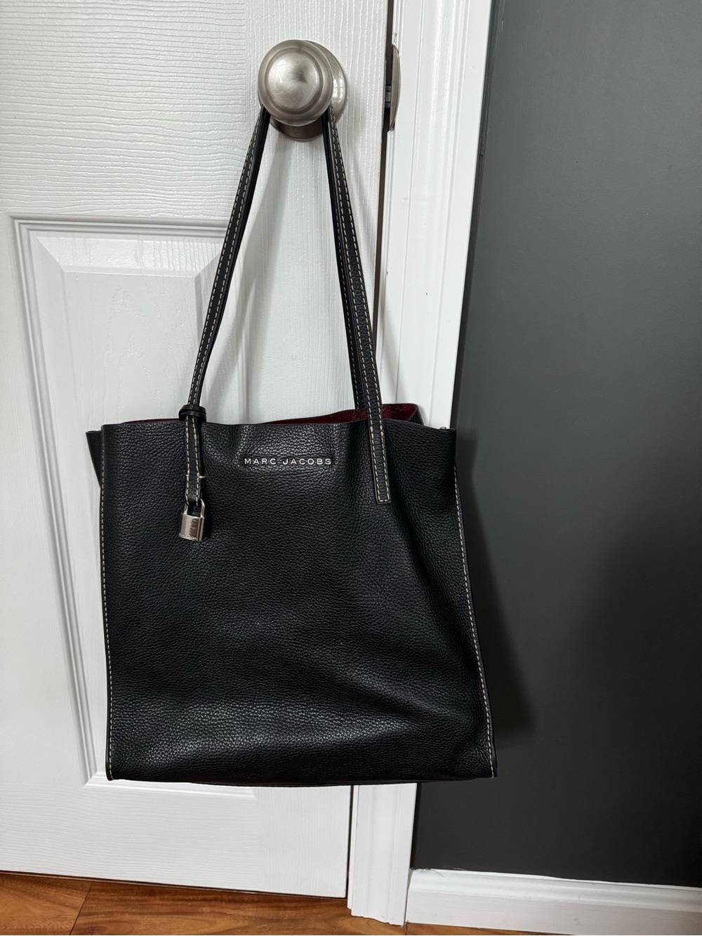Marc Jacobs Black Pebbled Leather Tote with Silver Accent